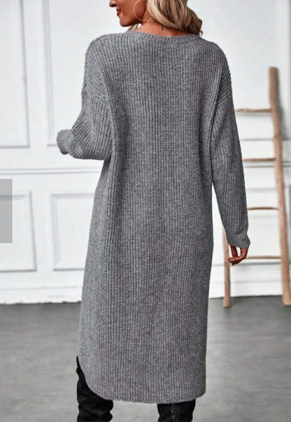 Damen Strickkleid Asymmetrisch Oversized Beige