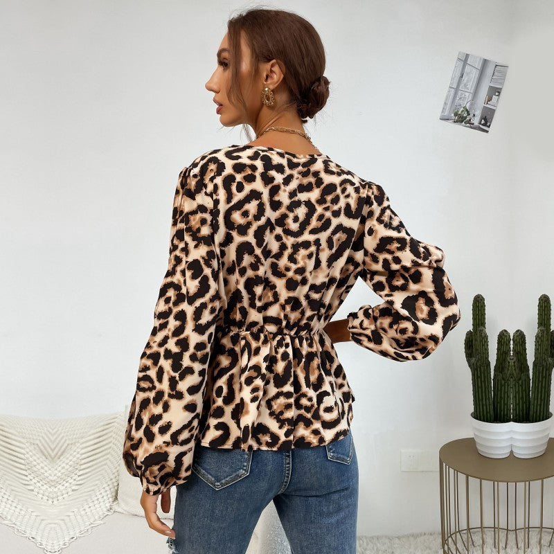 Damen Bluse Leopardenmuster Rüschendetails Norvielle