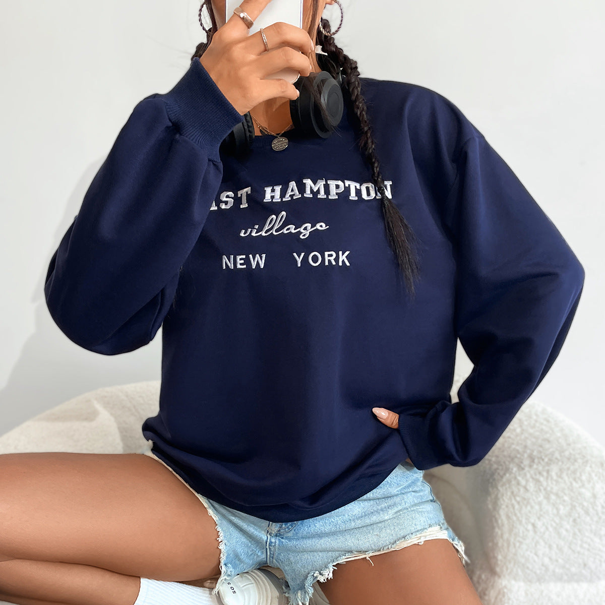 Damen Sweatshirt Bequem Lässig Mit Schriftzug Norvielle - Norvielle