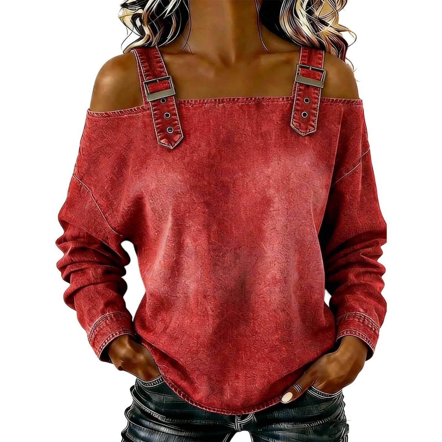 Damen Sweatshirt Dekorative Schulterdetails Norvielle