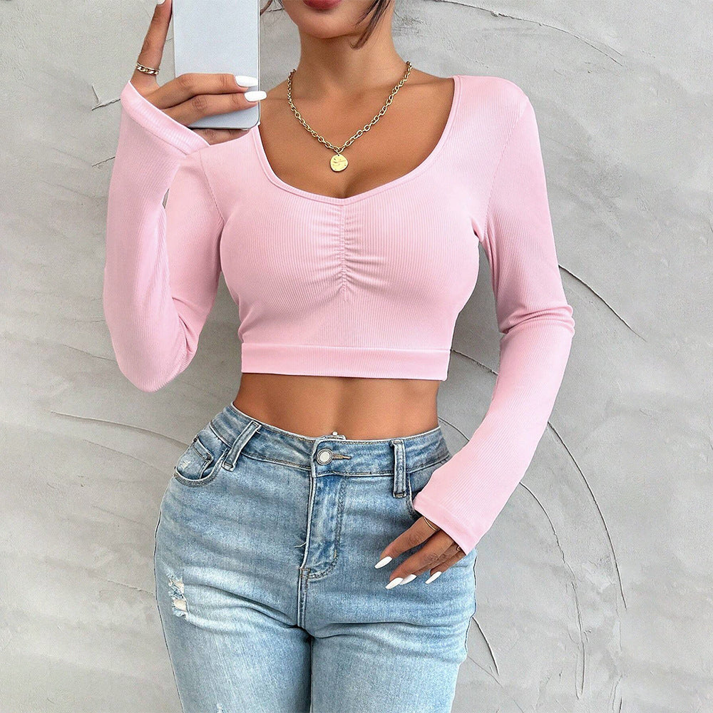Damen Langärmliges Crop- Raffungen Norvielle
