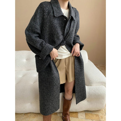 Damen Strickmantel Eleganter Schnitt Mit Taschen Beige