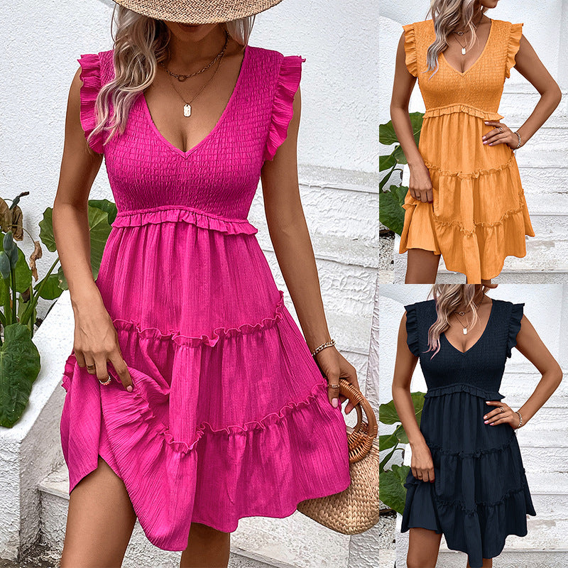 Damen Sommerkleid Rüschendetails V-Ausschnitt Norvielle - Norvielle