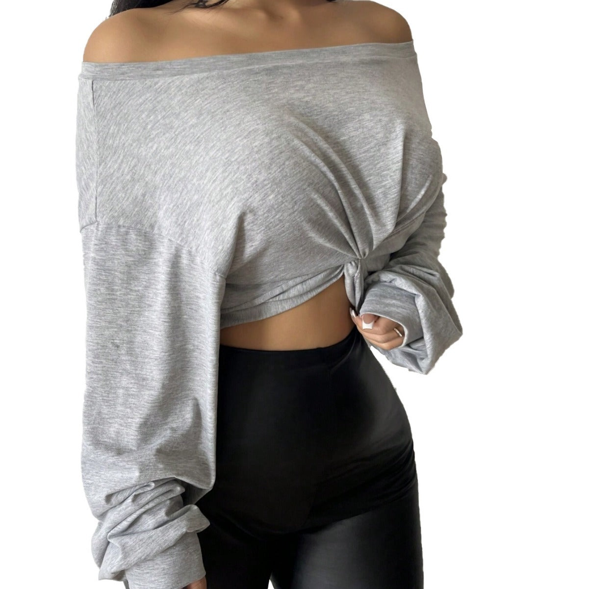 Damen Oversized Crop Knotted Design Weiß