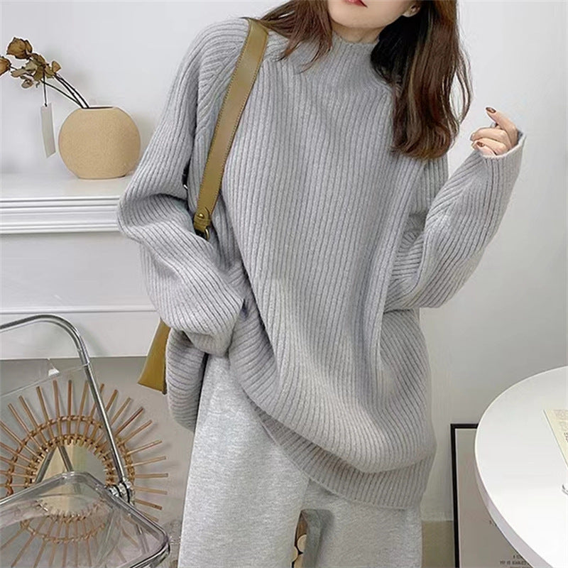 Damen Grobstrickpullover Hochkragen Lässig