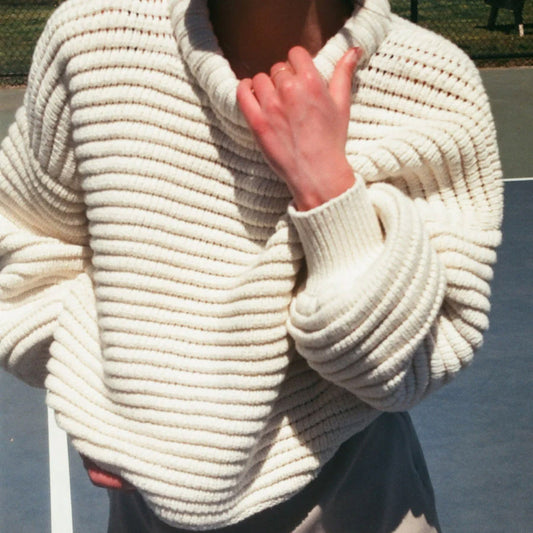Damen Strickpullover Locker mit hohem Kragen und Rippbündchen - Norvielle