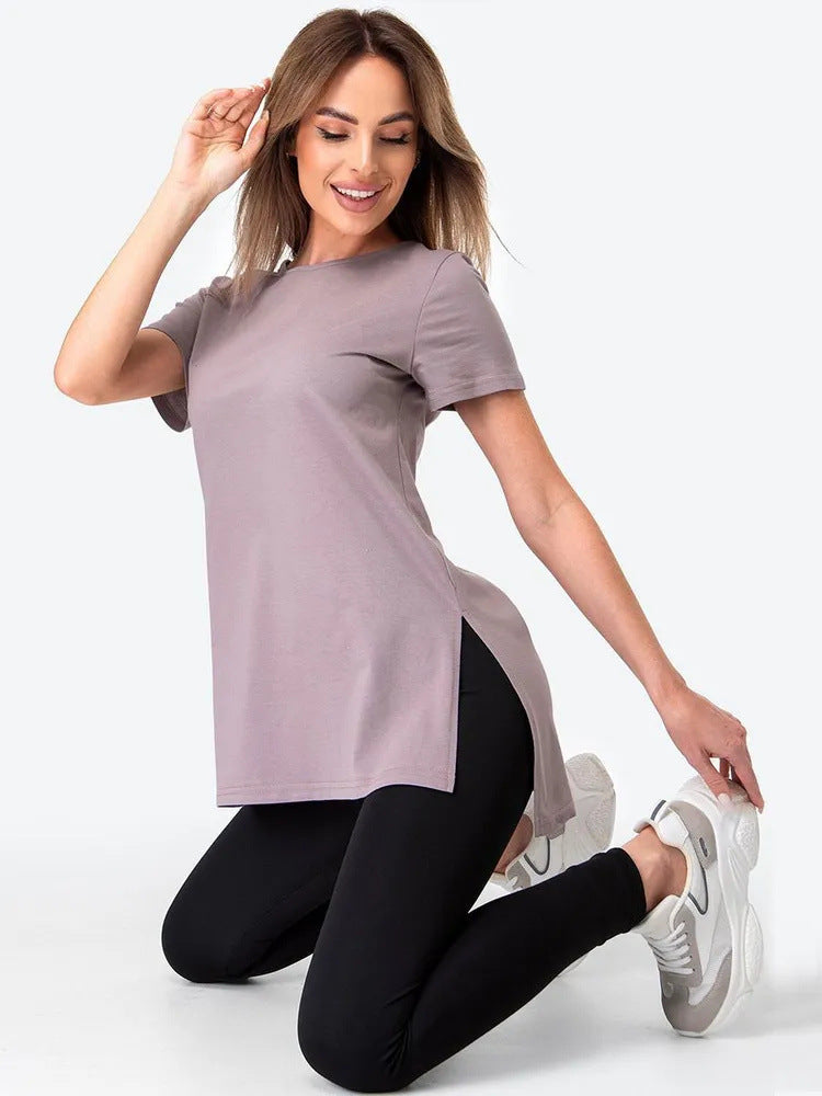 Damen Longline T-Shirt mit Schlitzen Hochwertig Bequem Weiß