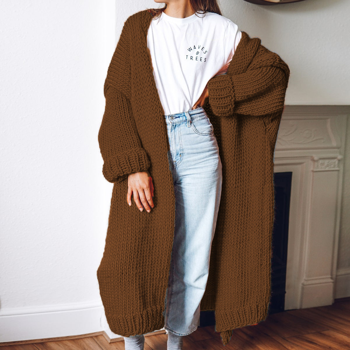 Damen Grobstrick Cardigan Oversized Bequem