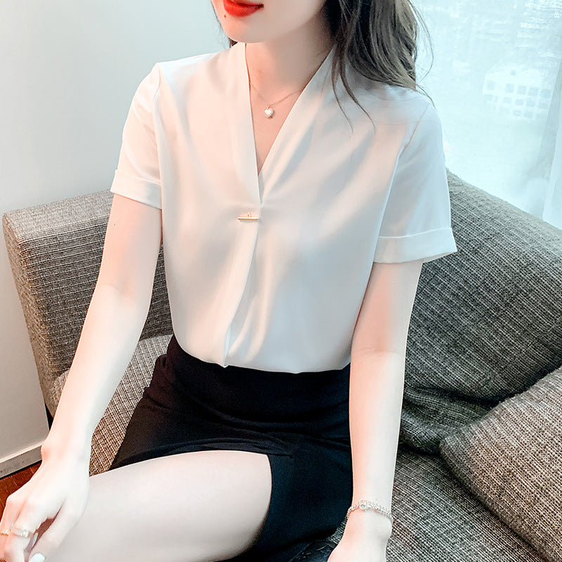 Damen Bluse V-Ausschnitt Knopf Norvielle Eleganz