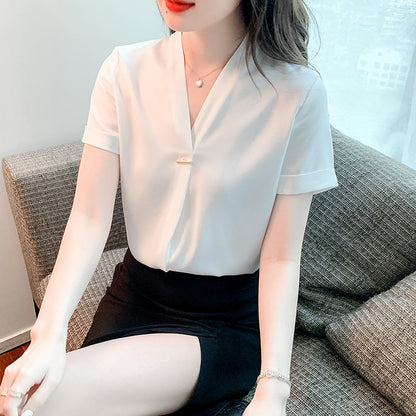 Damen Bluse V-Ausschnitt Knopf Norvielle Eleganz