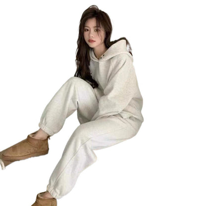 Damen Kapuzenpullover-Set Weites Design Dekorative Knöpfe Beige