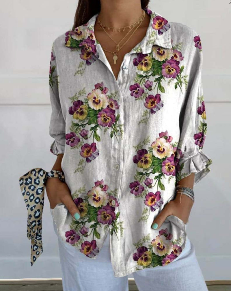 Damen Bluse Florales Design Verdeckte Knöpfe Norvielle