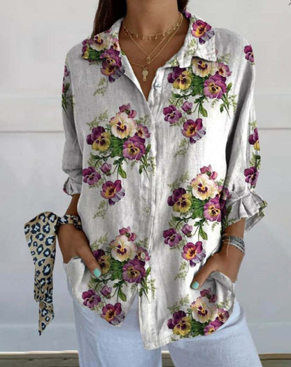 Damen Bluse Florales Design Verdeckte Knöpfe Norvielle