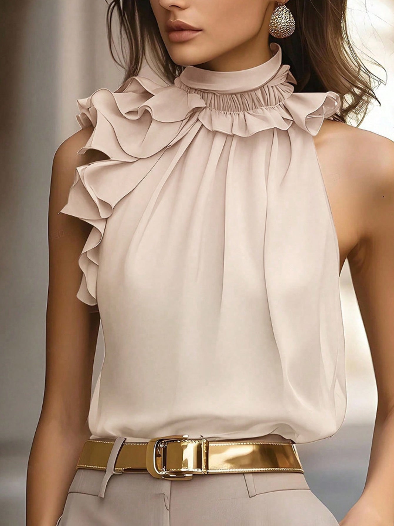 Damen Bluse Rüschendetails Hochgeschlossener Kragen Elegantes Design