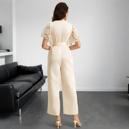 Damen Jumpsuit Romantische Spitzendetails Bindegürtel Norvielle