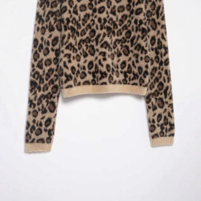 Damen Pullover Leopardenmuster Kuschelfleece