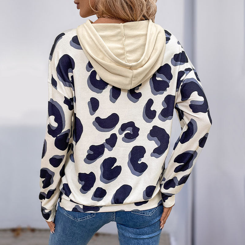 Damen Hoodie Leopardenmuster Cut-Out-Details