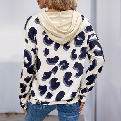Damen Hoodie Leopardenmuster Cut-Out-Details