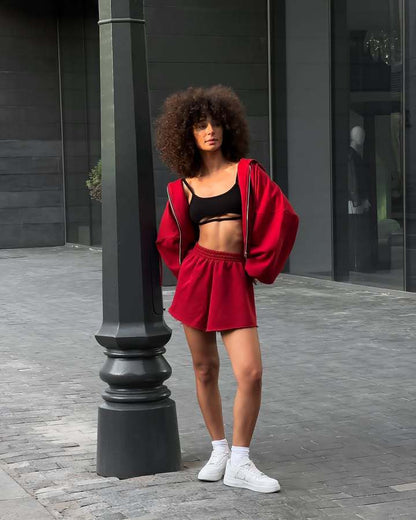 Damen Set Cropped Oberteil Shorts Norvielle