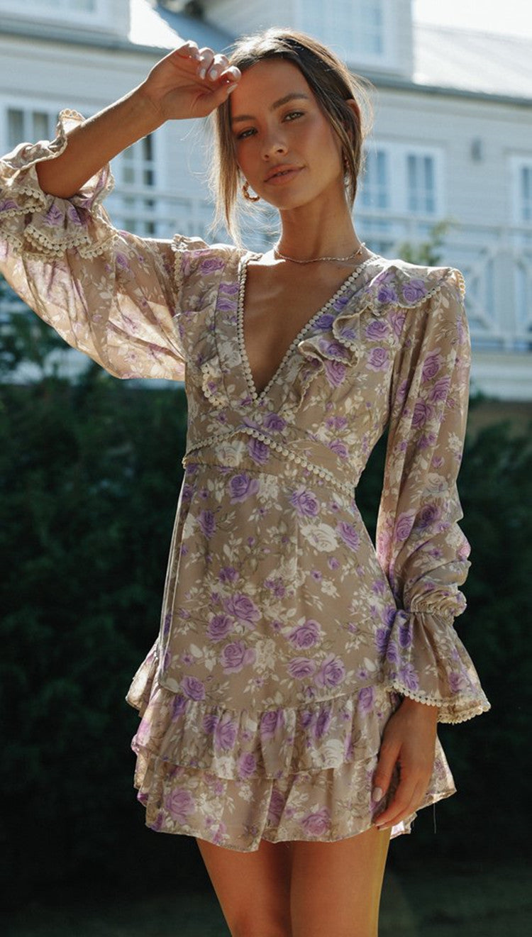 Damen Kurzkleid Rüschen Rückenausschnitt Norvielle