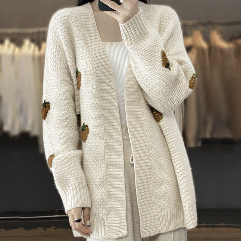 Damen Strickjacke Erdbeermuster - Norvielle