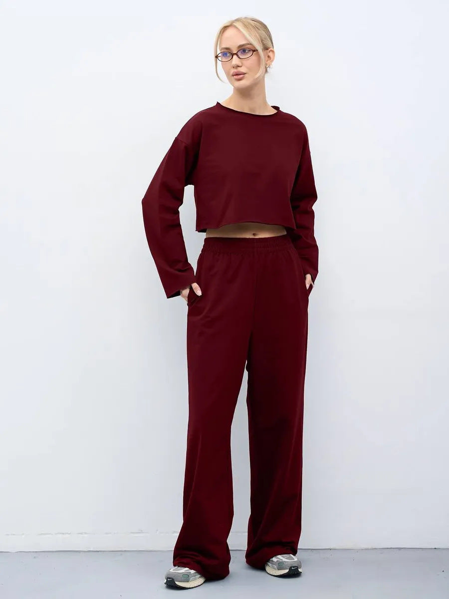 Damen Sweatshirt Set Komfortabel Cropped mit Jogginghose Norvielle