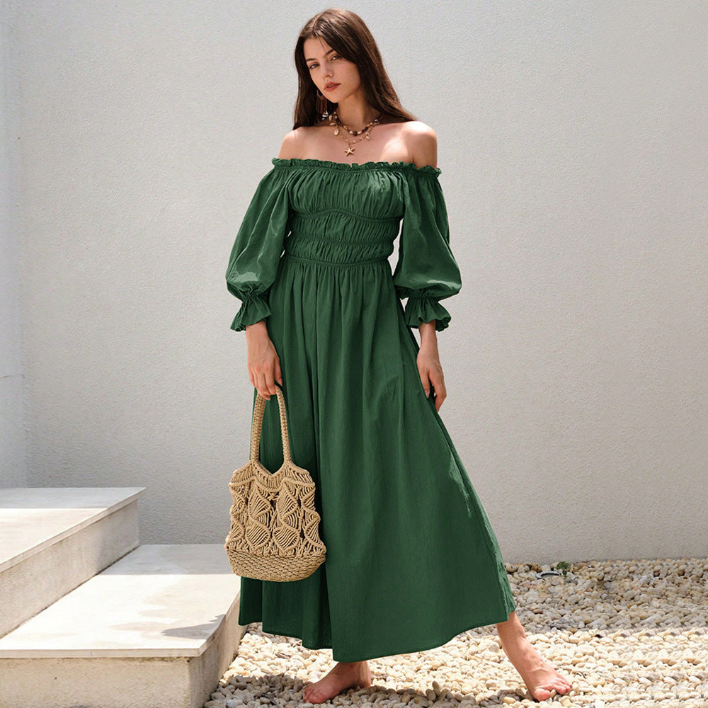 Damen Off-Shoulder-Kleid Maxi Geraffte Ärmel Norvielle - Norvielle