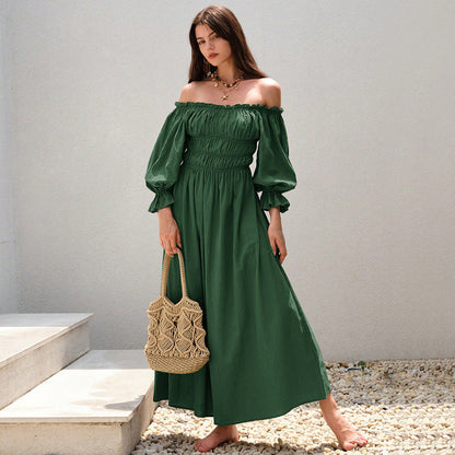 Damen Off-Shoulder-Kleid Maxi Geraffte Ärmel Norvielle - Norvielle