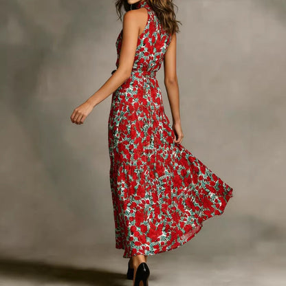 Damen Maxikleid Floralmuster Schmal Taillengürtel Norvielle