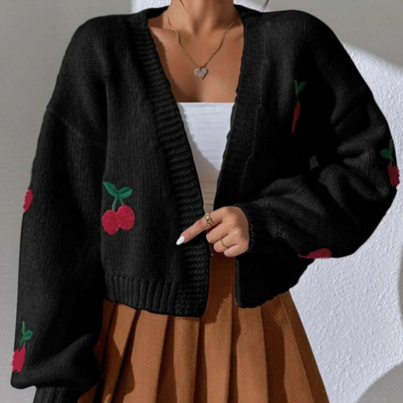 Damen Strickjacke Florales Kirschmuster Norvielle