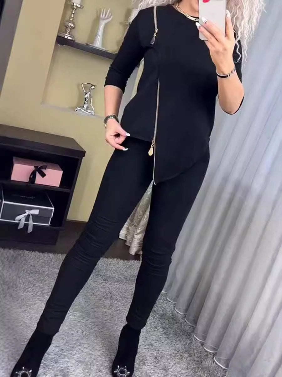 Damen Velours Loungewear Set Reißverschluss Norvielle - Norvielle