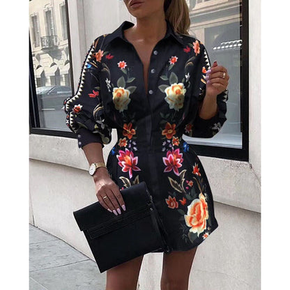 Damen Blusenkleid Floralmuster Voluminöse Ärmel Norvielle