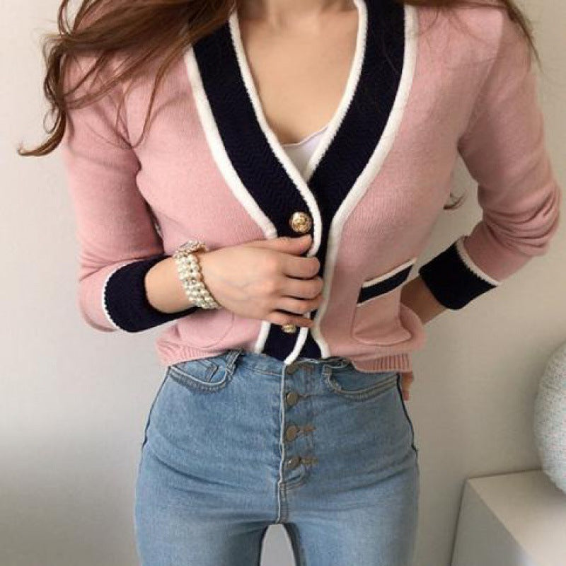 Damen Strickjacke Kontrastdetails Goldknöpfe Norvielle - Norvielle