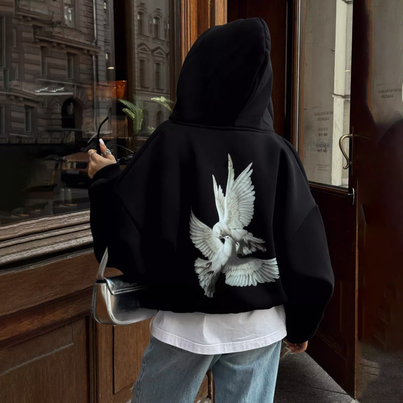 Damen Kapuzensweater Vogelmotiv Entspannte Passform Norvielle