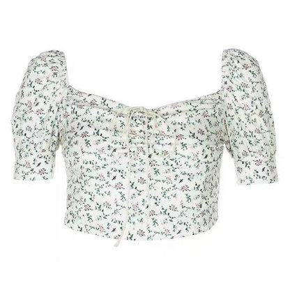 Damen Crop- Puffärmel Floralmuster