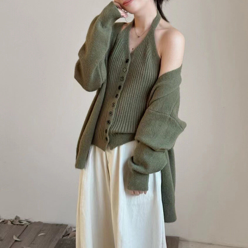 Damen Grobstrickjacke Abnehmbare Ärmel Knopfdetails Norvielle