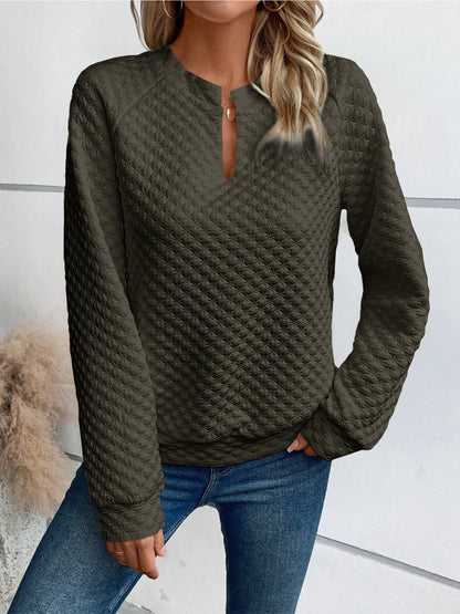 Damen Sweatshirt Strukturiertes Steppdesign Modischer Ausschnitt