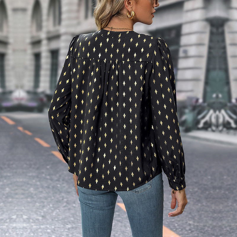 Damen Bluse Rüschendetails Glitzerdruck Norvielle