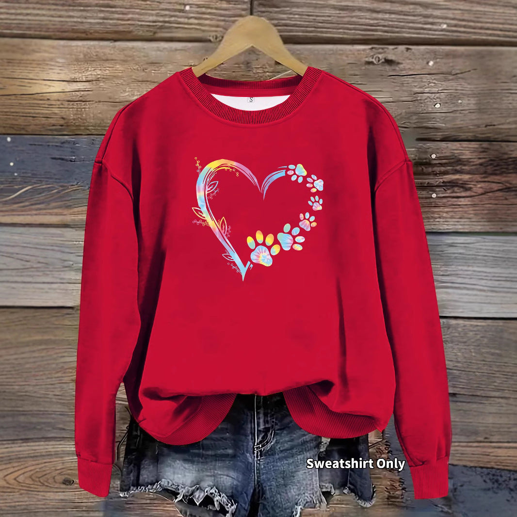 Damen Sweatshirt Florales Herzdesign Baumwolle Bequem - Norvielle