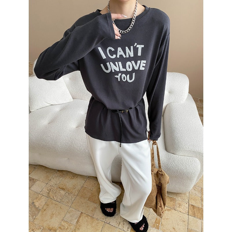 Damen Langarmshirt Lässiger Schnitt Mit Schriftzug Norvielle - Norvielle