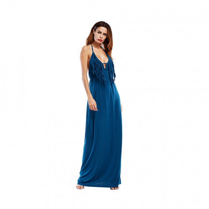 Damen Maxi-Kleid Fransen V-Ausschnitt