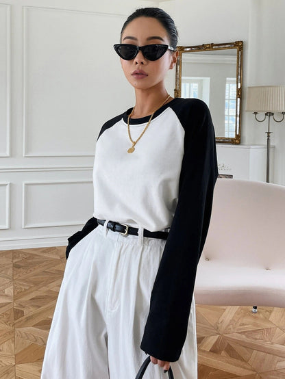 Damen Langarmshirt Kontrastärmel Norvielle