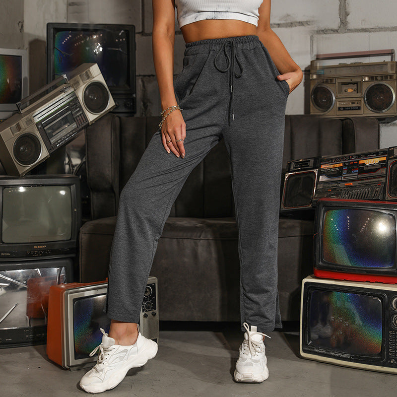 Damen Jogginghose Verstellbarer Bund Gerader Schnitt Schwarz - Norvielle