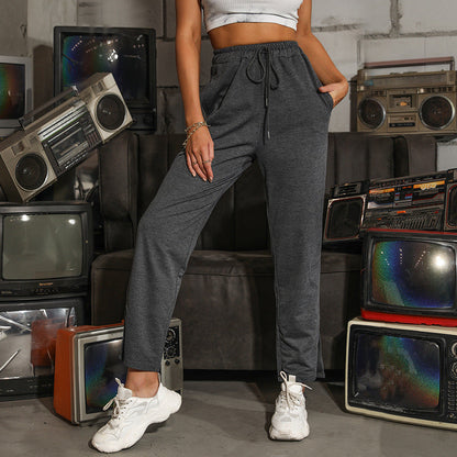 Damen Jogginghose Verstellbarer Bund Gerader Schnitt Schwarz - Norvielle