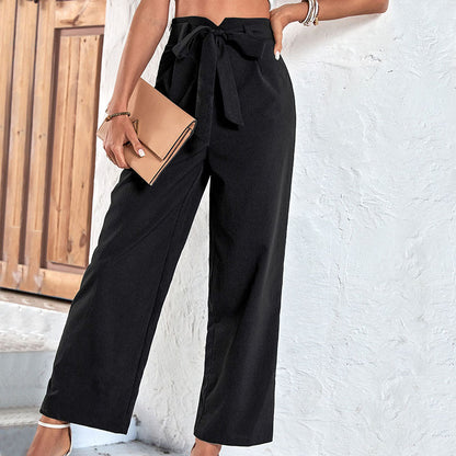 Damen Weite Hochbundhose Schick Bindegürtel Norvielle