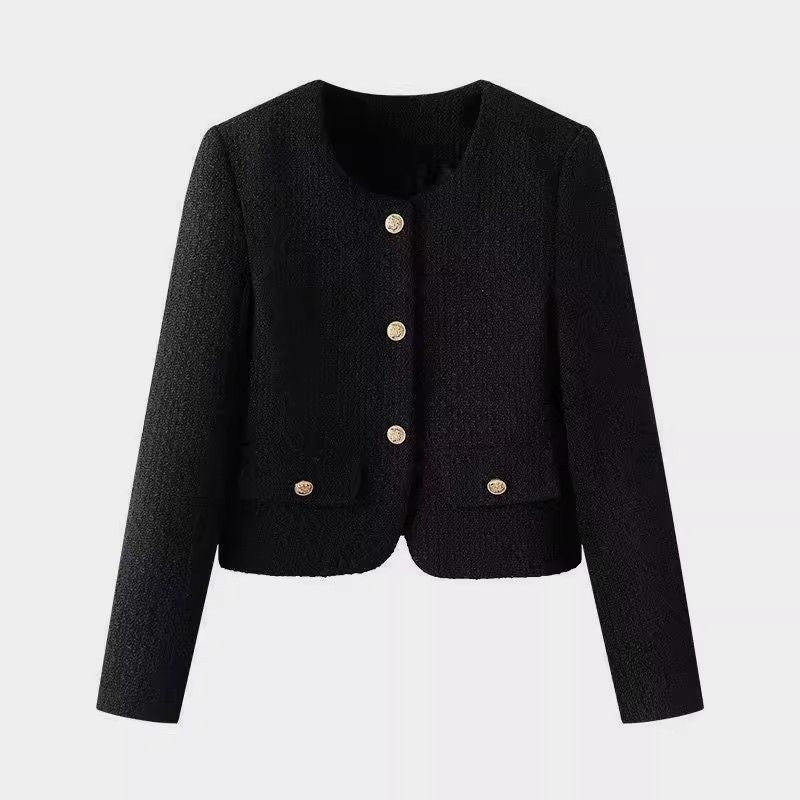 Damen Kurzjacke Tweed-Stil Goldknöpfe Beige - Norvielle