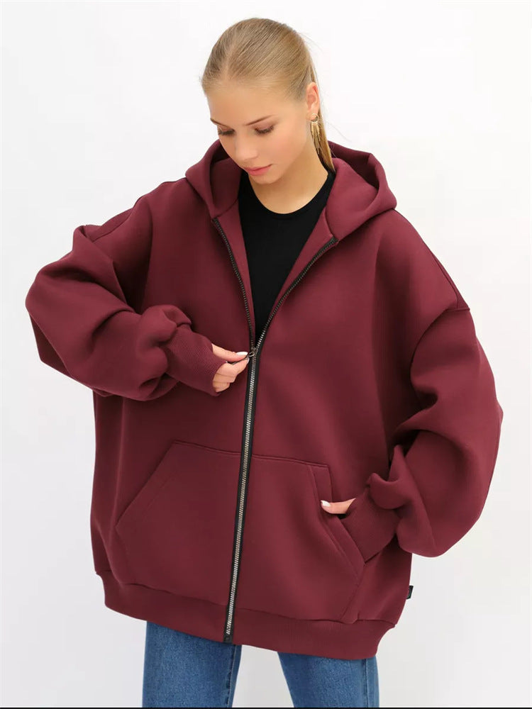 Damen Oversized Kapuzenjacke Norvielle Hoch Bündchen Reißverschluss
