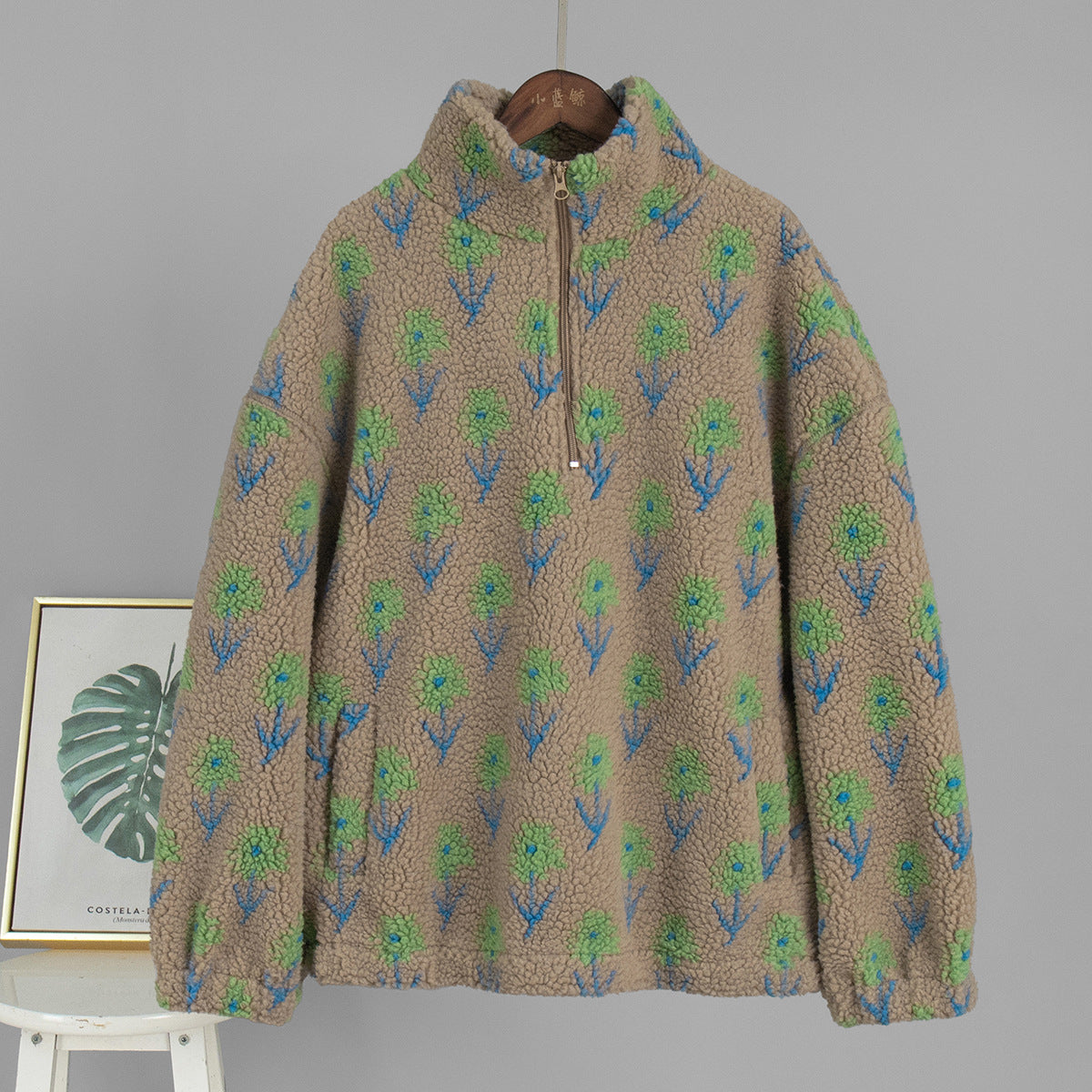 Damen Fleece-Pullover Floralmuster Hochkragen Norvielle