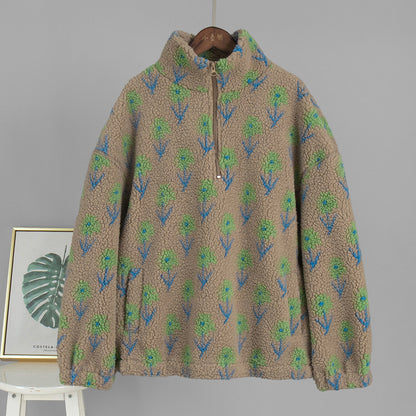 Damen Fleece-Pullover Floralmuster Hochkragen Norvielle