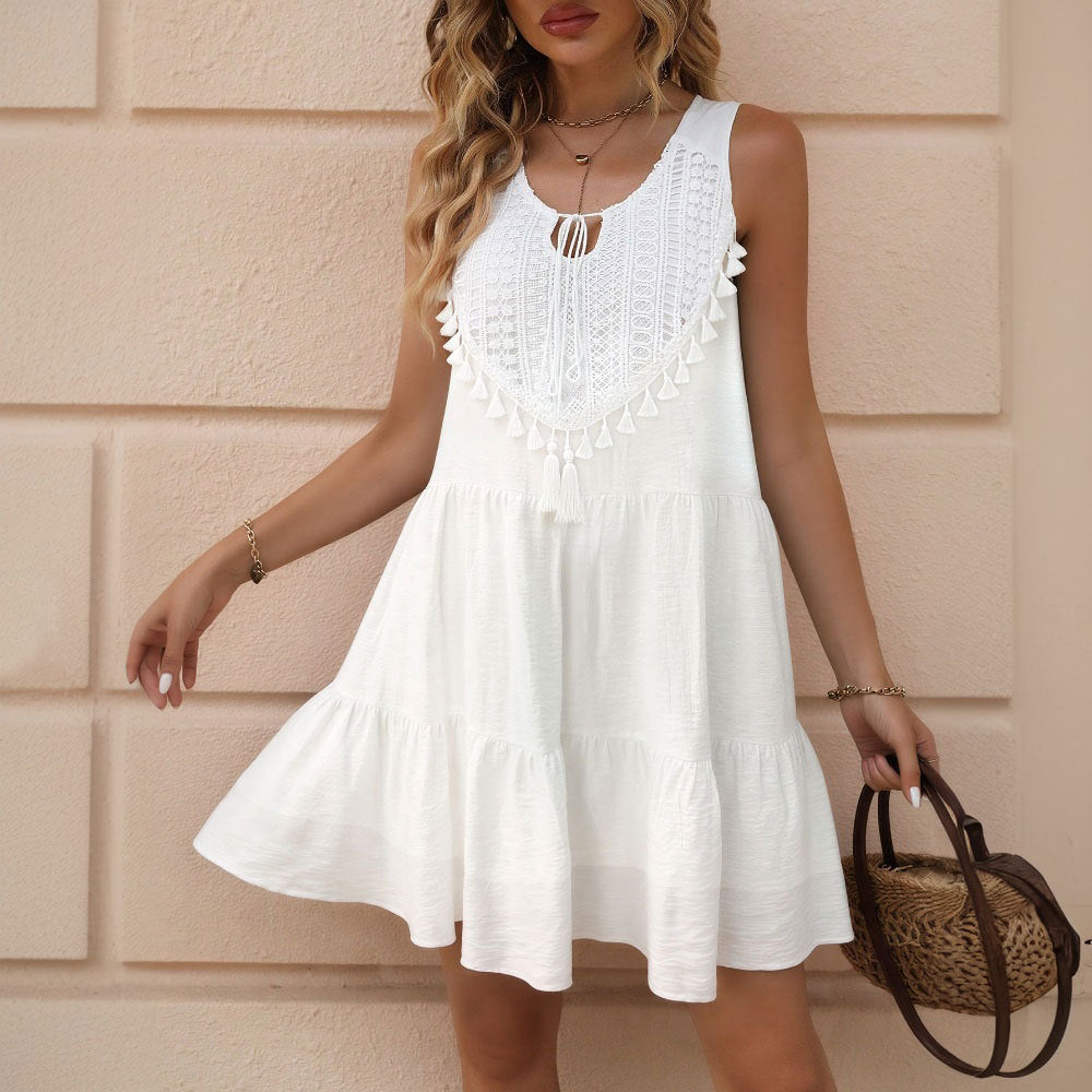 Damen Sommerkleid mit Fransen Trendfarbe